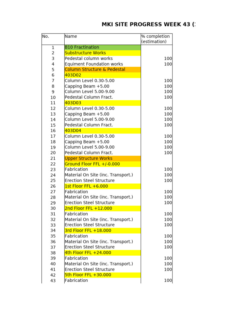 MKI Site Progress Report Week 43 | PDF | Civil Engineering | Building ...
