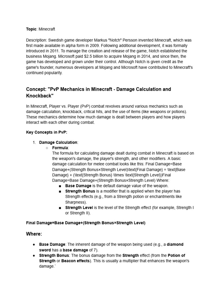 Minecraft PvP Damage Calculation Guide | PDF | Minecraft