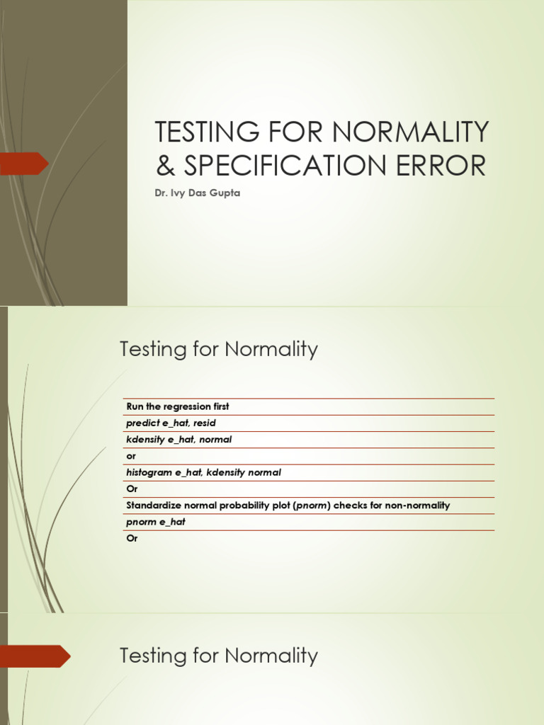 Testing For Normality & Specification Error | PDF