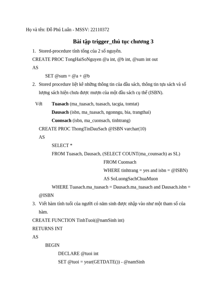 BT Trigger Thu Tuc Va Ham | PDF