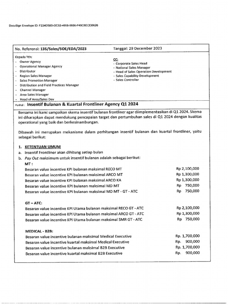 Procom 135 - Incentive Bulanan & Kuartal Frontliner Q1 2024 | PDF
