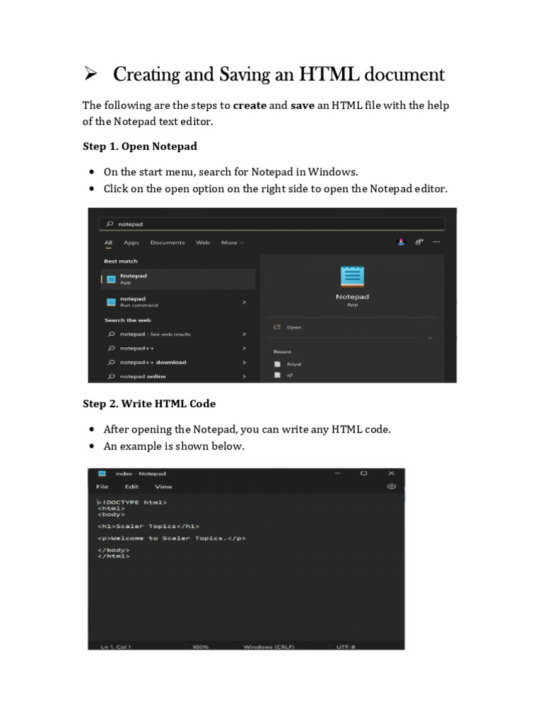 Create and Save HTML with Notepad | PDF | Html | World Wide Web