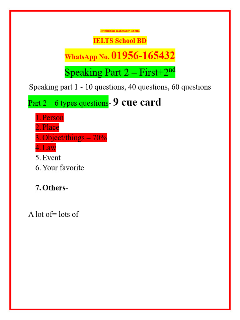 IELTS Speaking Part 2 Cue Cards Guide | PDF | Grammatical Tense | Question