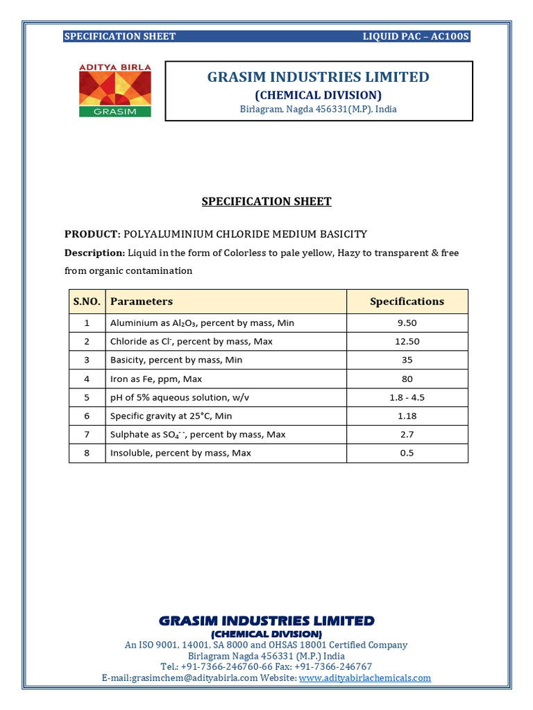 Liquid PAC AC100S Specifications | PDF