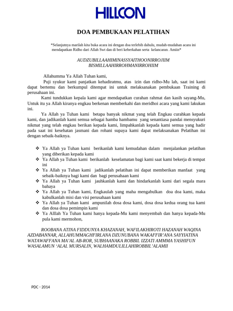 Doa Pembukaan Kegiatan Pelatihan | PDF