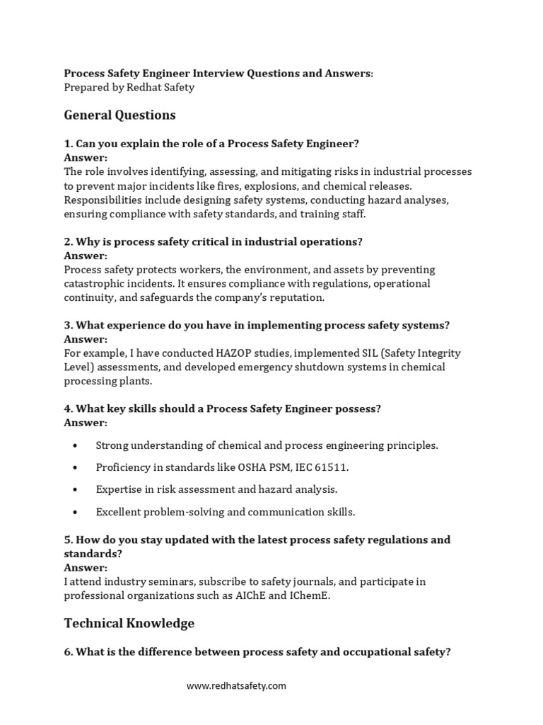 Process Safety Engineer Interview Guide | PDF | Systems Thinking ...