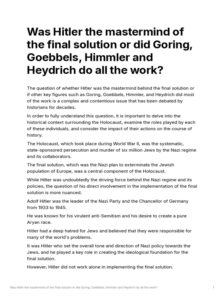 Hitler's Role in the Final Solution | PDF | Final Solution | Heinrich ...
