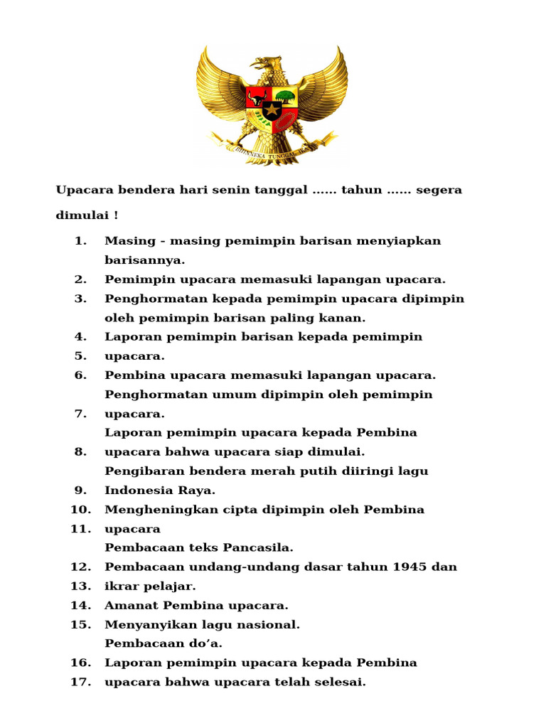 Protokol Upacara Bendera Hari Senin | PDF