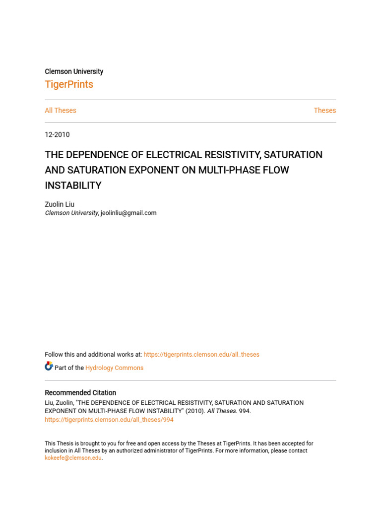 MSC Thesis 2010 THE DEPENDENCE OF ELECTRICAL RESISTIVITY SATURATION AND ...