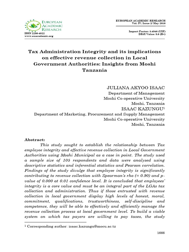 Tax Integrity's Role in Revenue Collection | PDF | Cronbach's Alpha