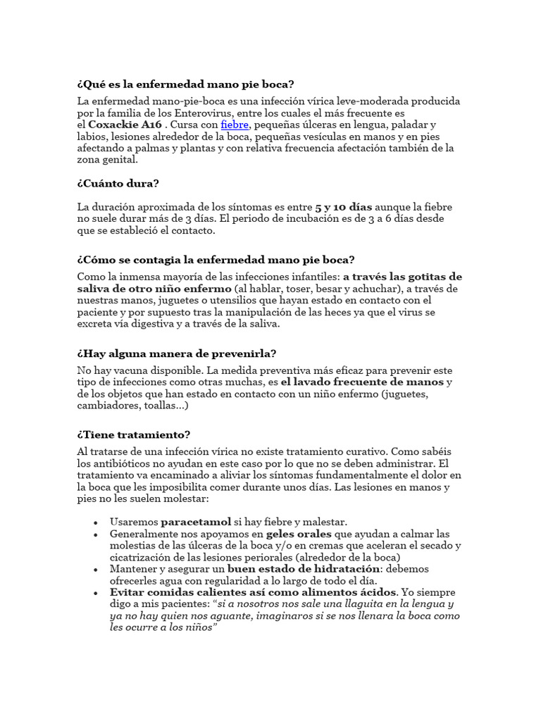 Qué Es La Enfermedad Mano Pie Boca | PDF | Salud pública | Ciencias de ...