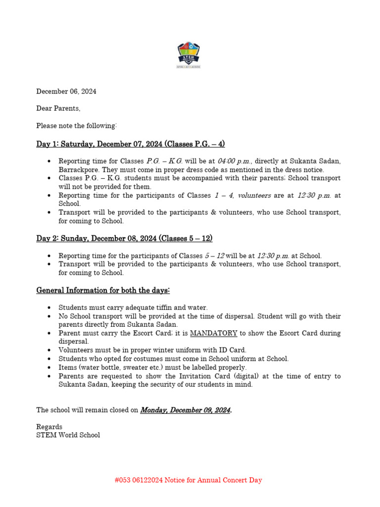 053 06122024 Notice For Annual Concert Day | PDF