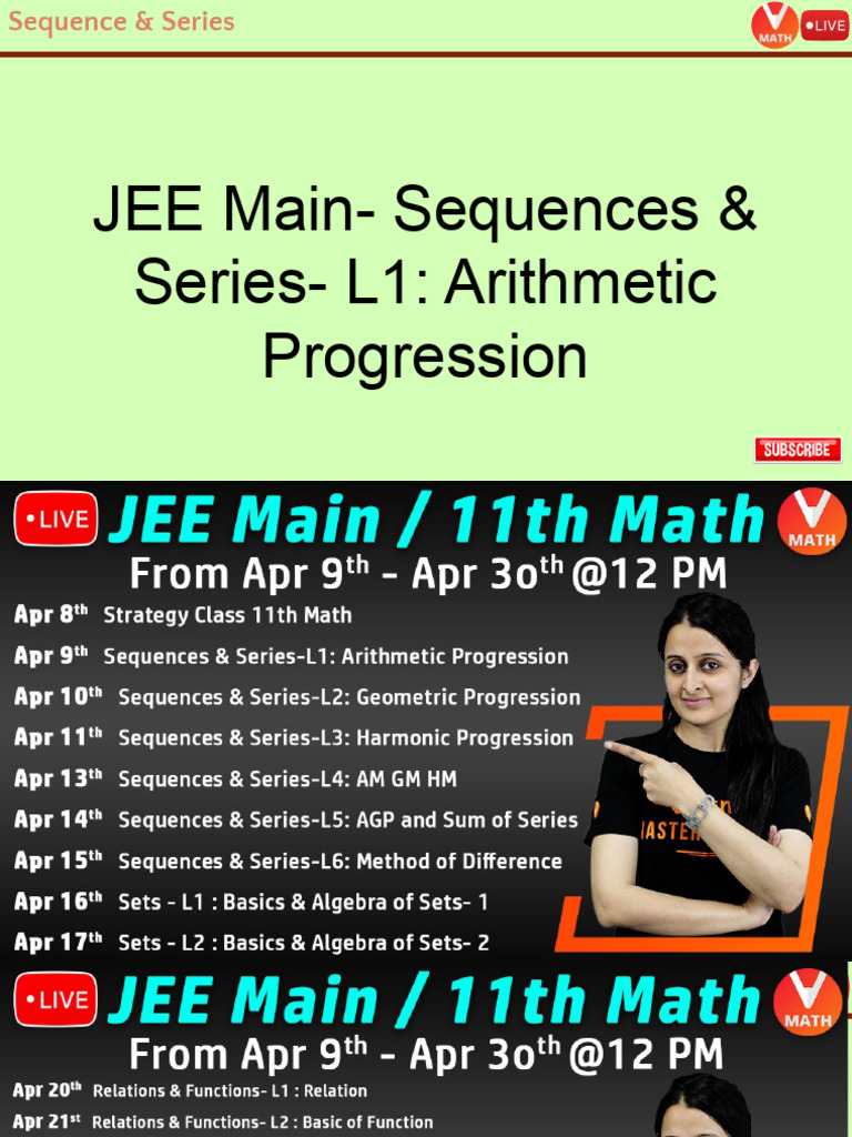 JEE Main - Sequences & Series - L1 - Arithmetic Progression | PDF ...