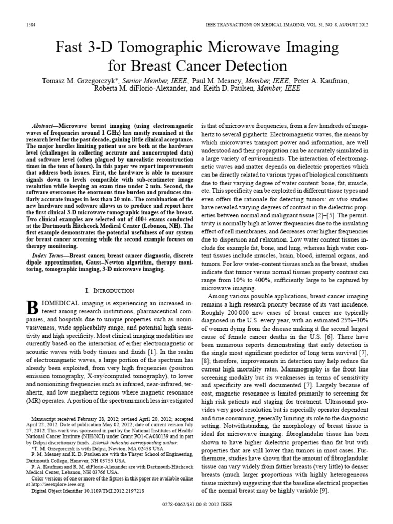 3-D Microwave Imaging for Breast Cancer | PDF | Medical Imaging ...