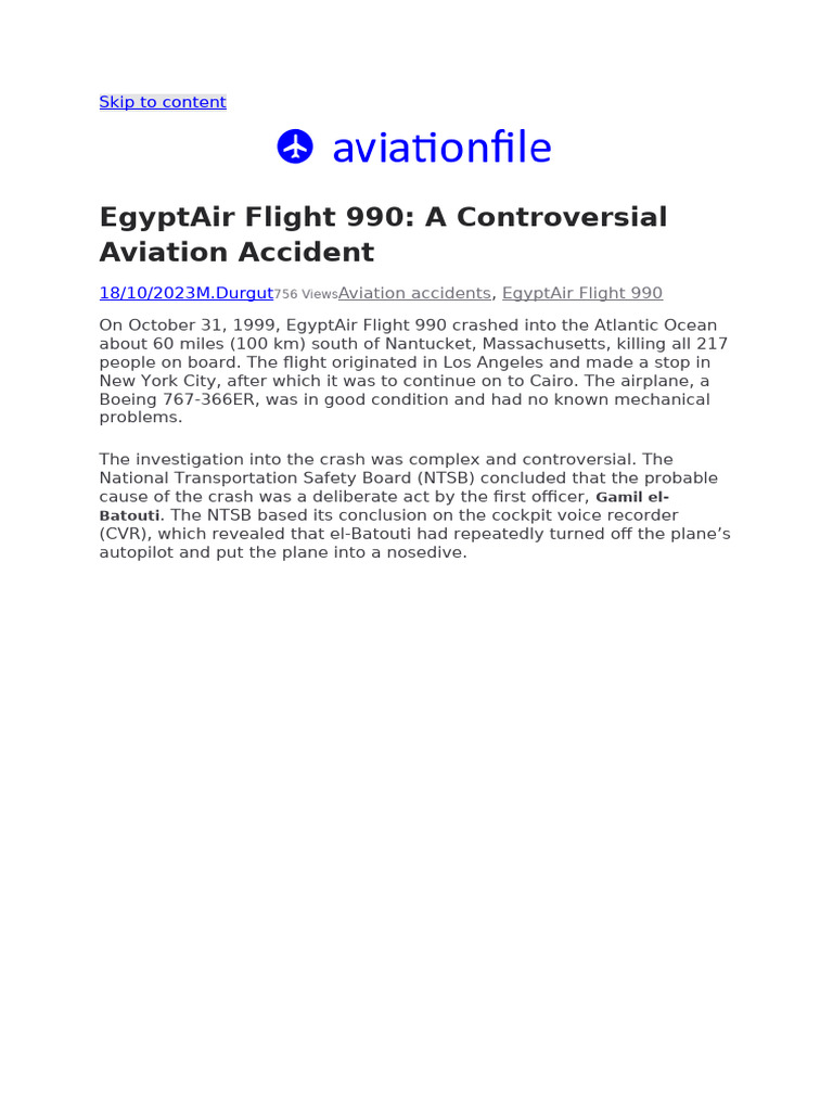 Crash Avion Egyptair 990 en 1999 | PDF | Aviation Accidents And ...