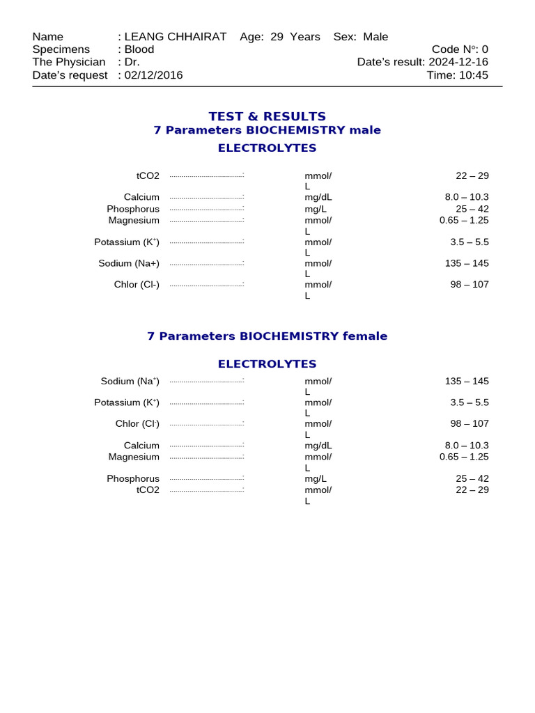 7 Electrolyte Parameters Reference Range_Seamaty | PDF | Magnesium | Sodium