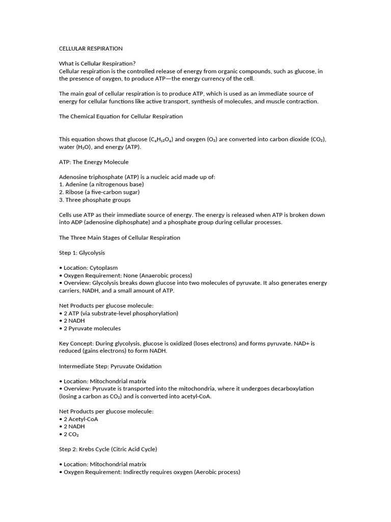 CELLULAR RESPIRATION | PDF | Cellular Respiration | Adenosine Triphosphate