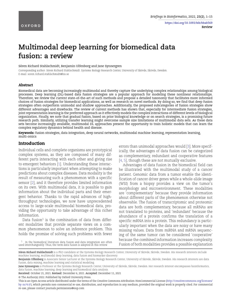 Multimodal Deep Learning in Biomedicine | PDF | Artificial Neural ...