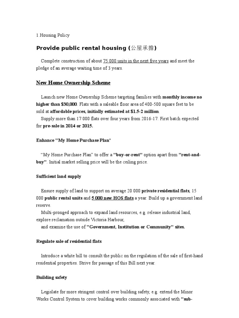 Hong Kong Housing and Social Policies Overview | PDF | Business | Wellness