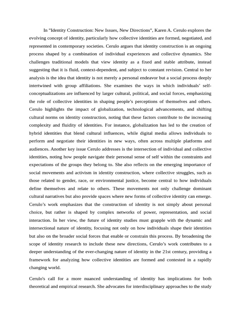 Identity Construction | PDF | Identity (Social Science) | Social Psychology