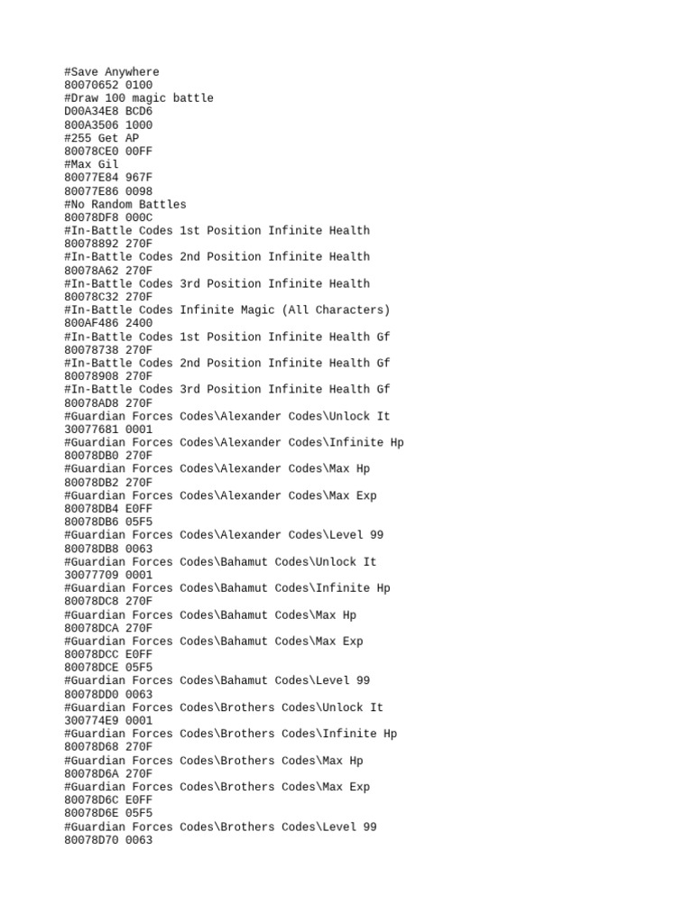 Final Fantasy X Cheat Codes Guide | PDF | Final Fantasy | Square Enix ...