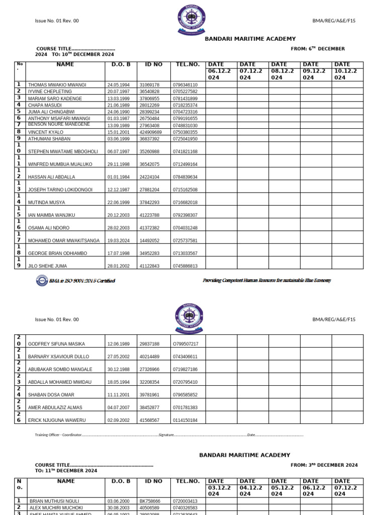 Maritime Academy Course Roster | PDF