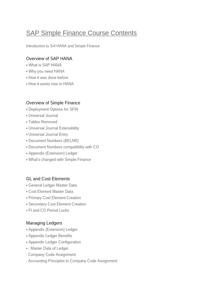 SAP Simple Finance Course Contents | PDF