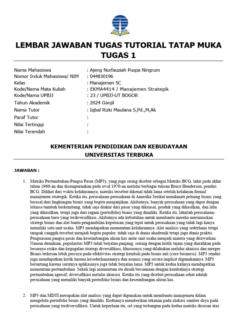 Analisis Matriks MP3 dan MDTI dalam Manajemen | PDF