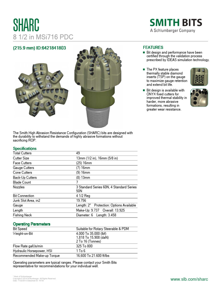SHARC PDC Bit Specifications and Features | PDF | Mechanical Engineering
