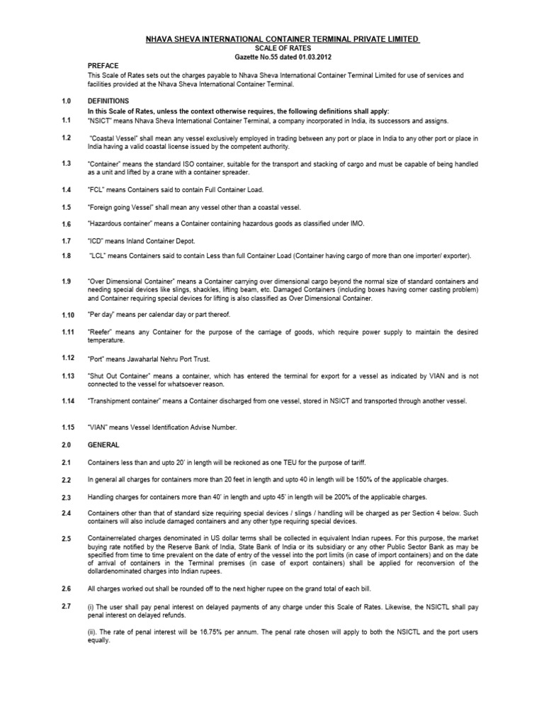 Nhava Sheva Container Terminal Rates | PDF | Containerization | Cargo