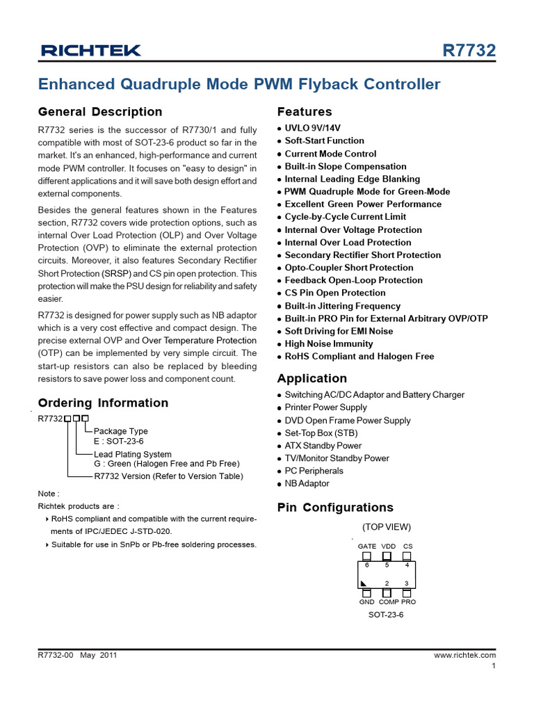 R7732 PWM Controller Overview | PDF | Power Supply | Rectifier
