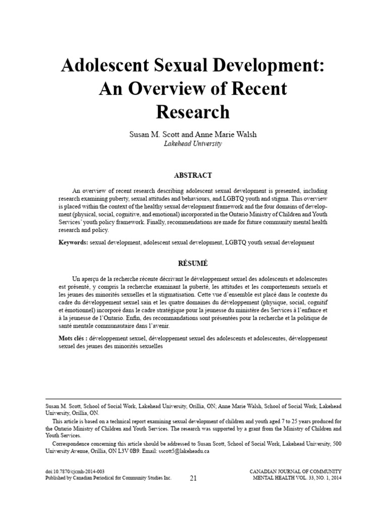 Scott 2014 Adolescent Sexual Development | PDF | Puberty | Adolescence