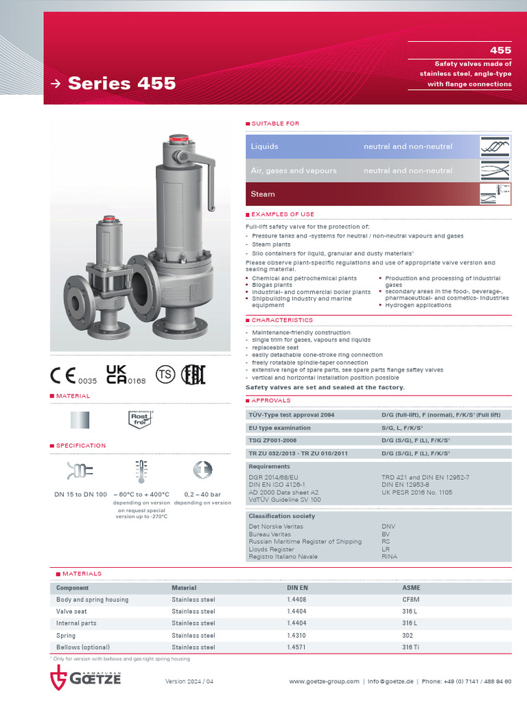 Stainless Steel Safety Valves 455 Series | PDF | Valve | Gases