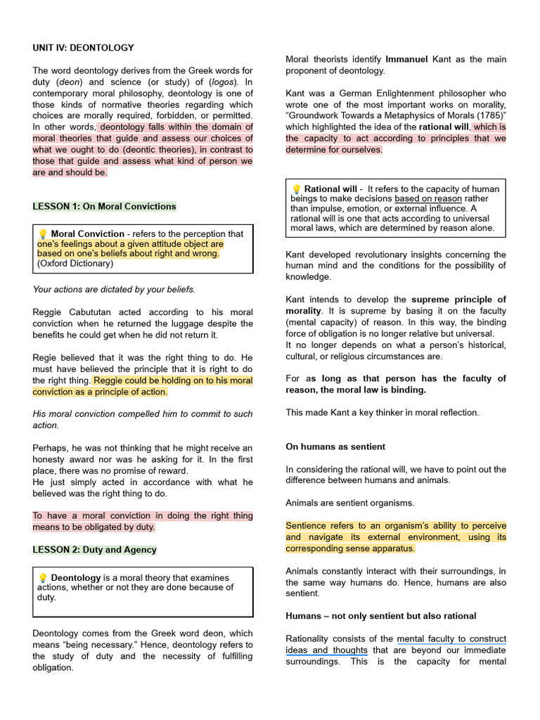 Deontology: Duty, Agency, Autonomy | PDF | Morality | Happiness