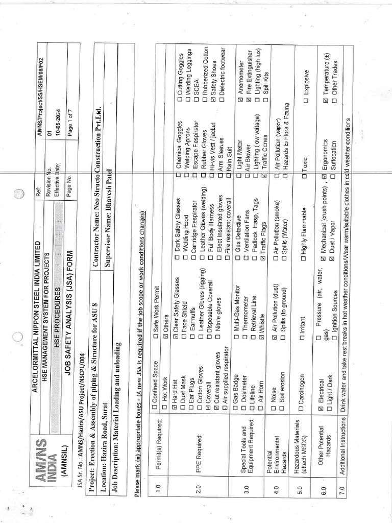 Jsa For Materialunloading | PDF