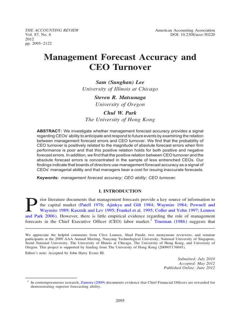 CEO Turnover and Forecast Accuracy | PDF | Forecasting | Accuracy And ...