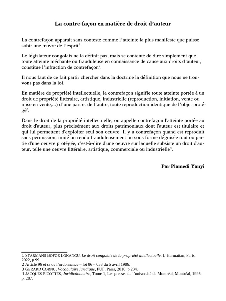 Définition de la contrefaçon d'œuvres | PDF