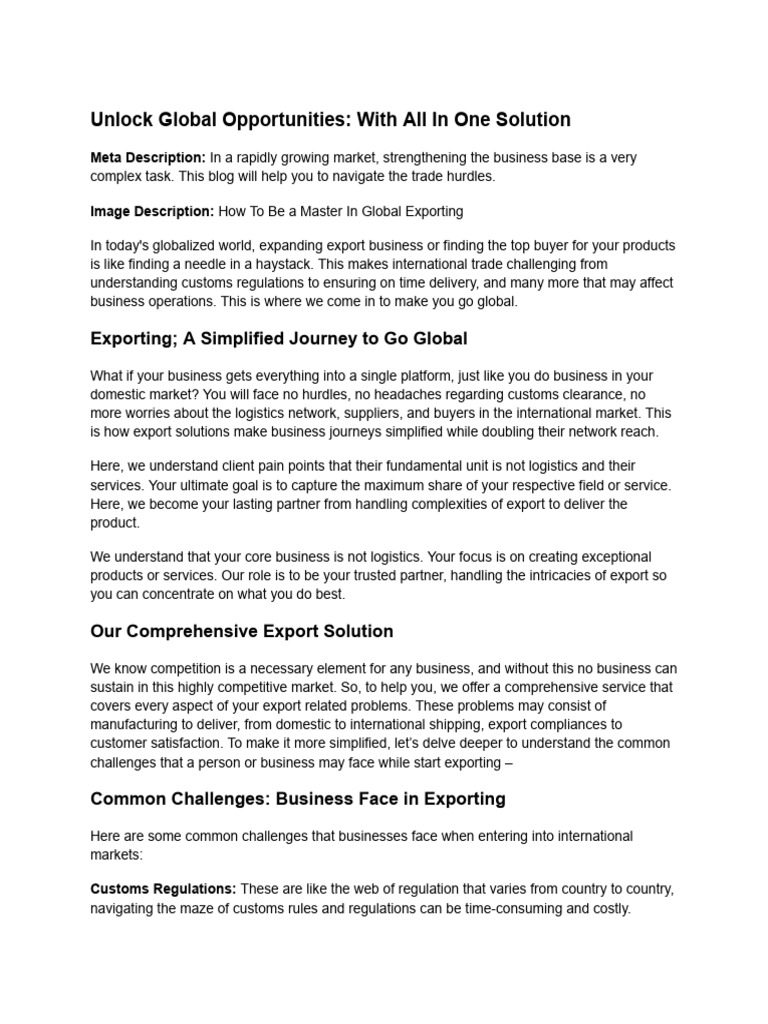 Simplified Global Export Solutions | PDF | Warehouse | Exports