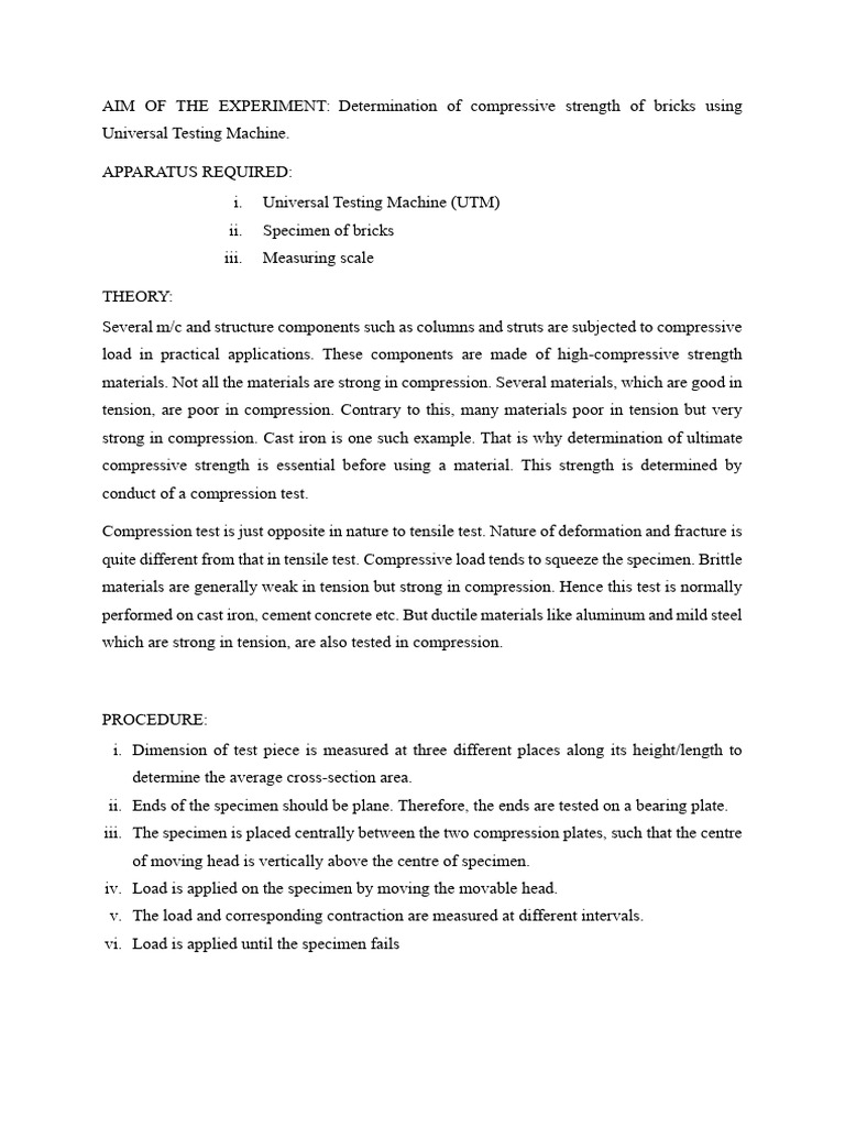Compressive Strength Test of Bricks | PDF