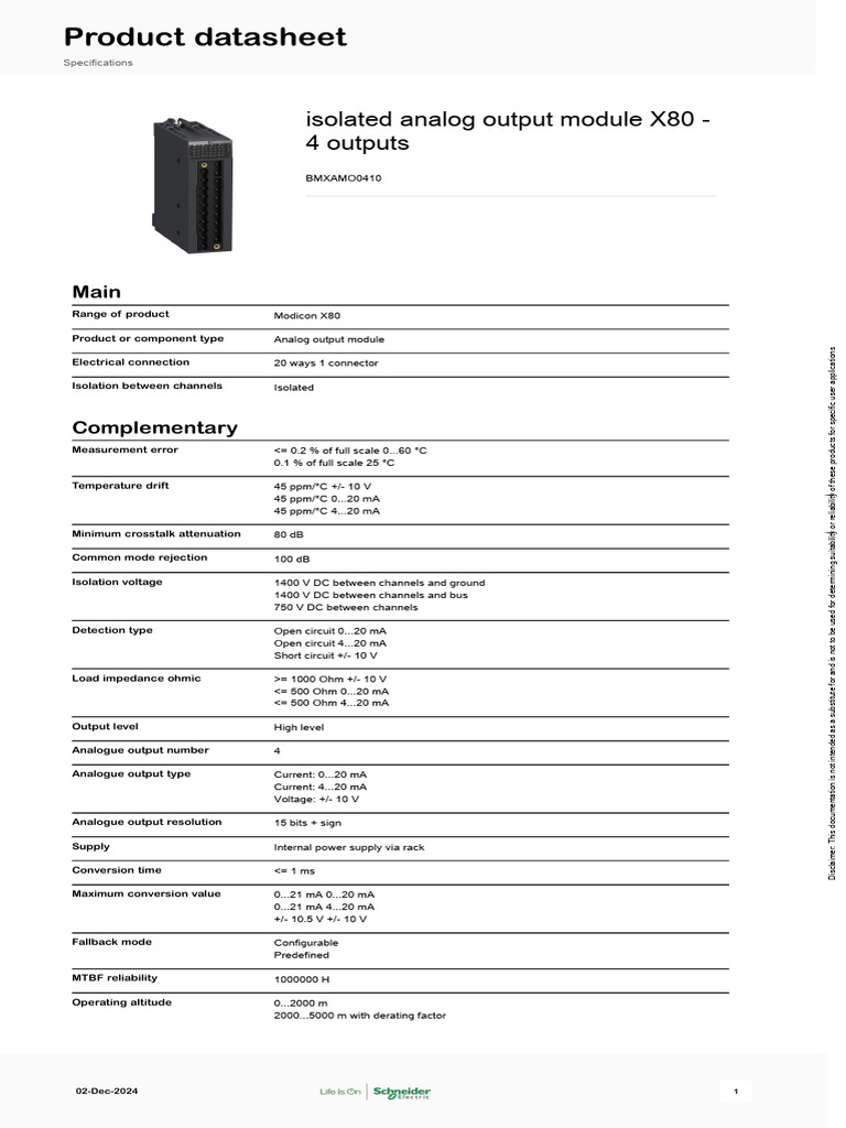 BMXAMO0410 Analog Output Module Data | PDF | Electrical Engineering ...