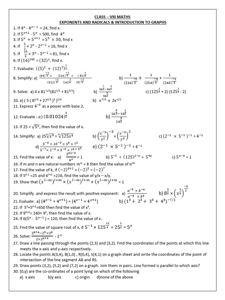 Worksheet CH 3, 13 Class VIII | PDF | Line (Geometry) | Cartesian ...