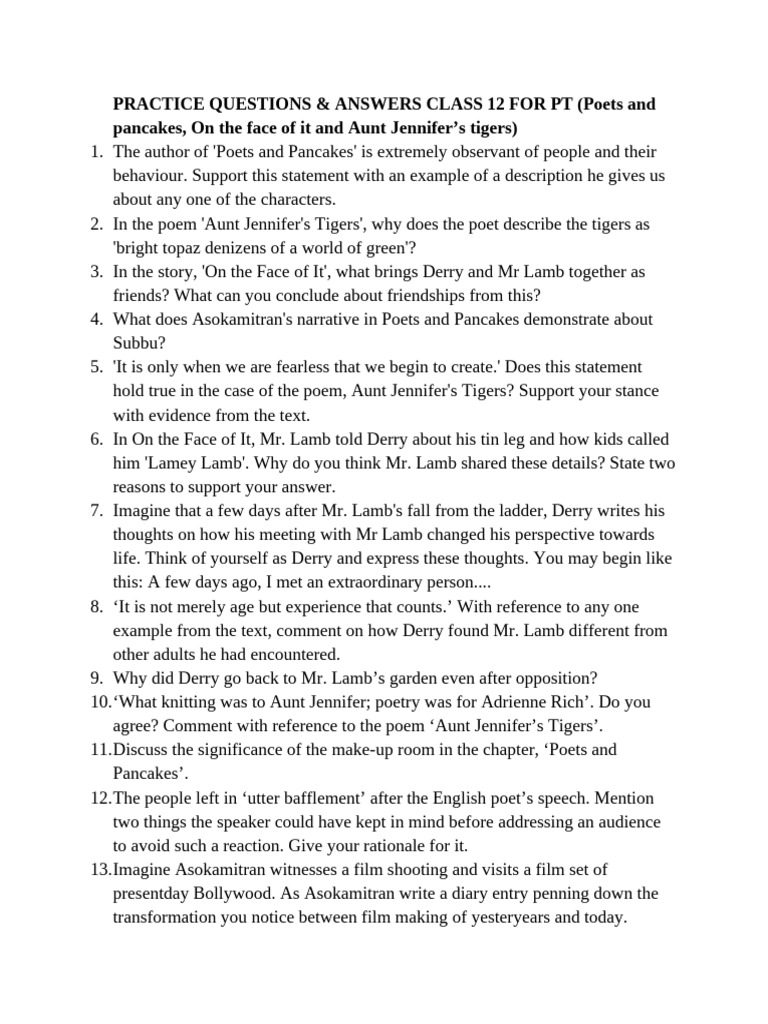 QUESTIONS AND ANSWERS FOR CLASS 12 PT | PDF