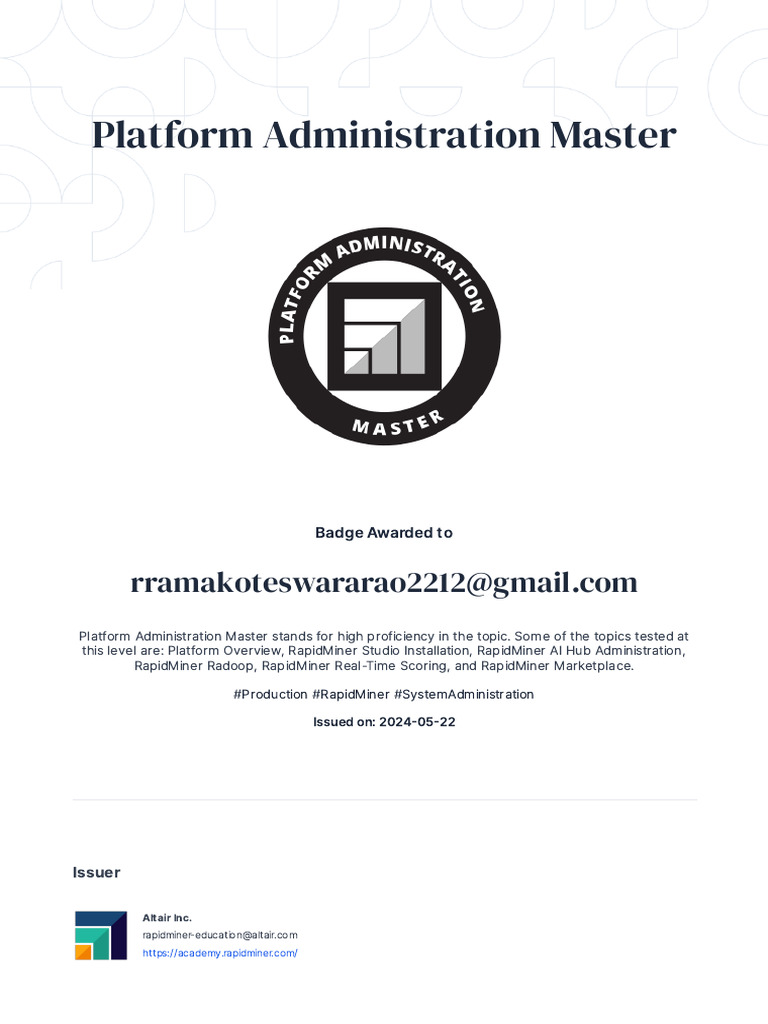 RapidMiner Platform Admin Master Badge | PDF