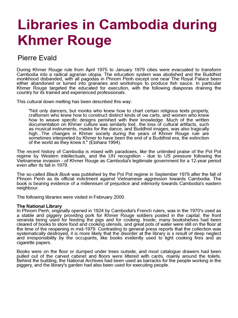 Libraries in Cambodia Post-Khmer Rouge | PDF | Democratic Kampuchea ...