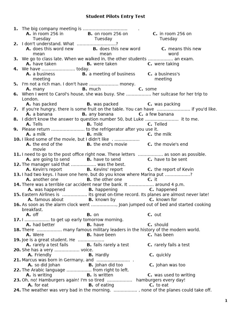 ATPL Entry Test | PDF