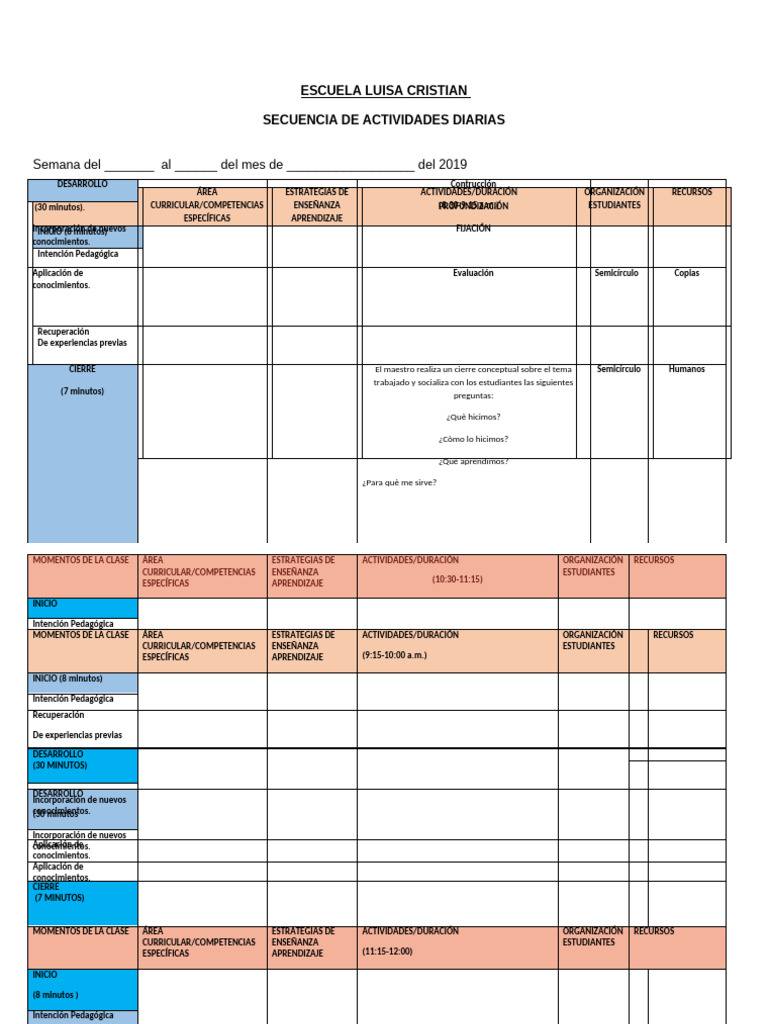 Esquema de Planificacion Nueva | PDF | Enseñando | Aprendizaje