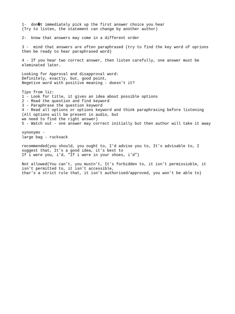 Listening Tips For Answer Choices Pdf
