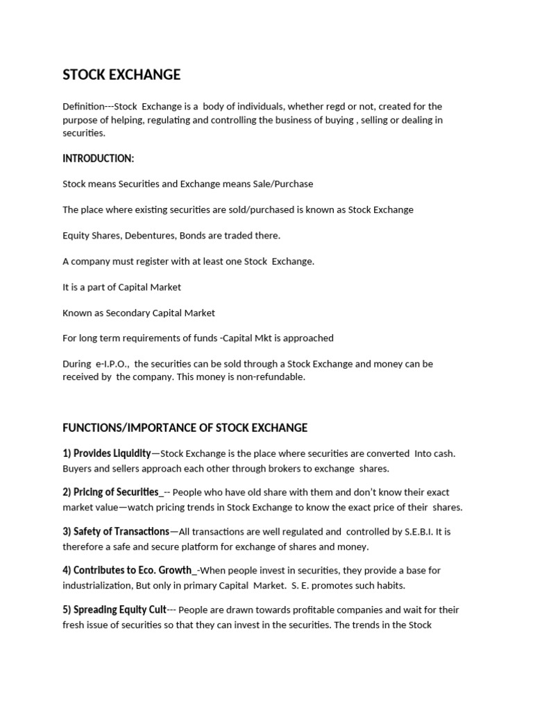 Understanding Stock Exchange Functions | PDF | Stocks | Securities ...