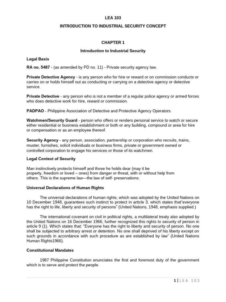 LEA 103 Lecture Notes | PDF | Security Guard | Search And Seizure