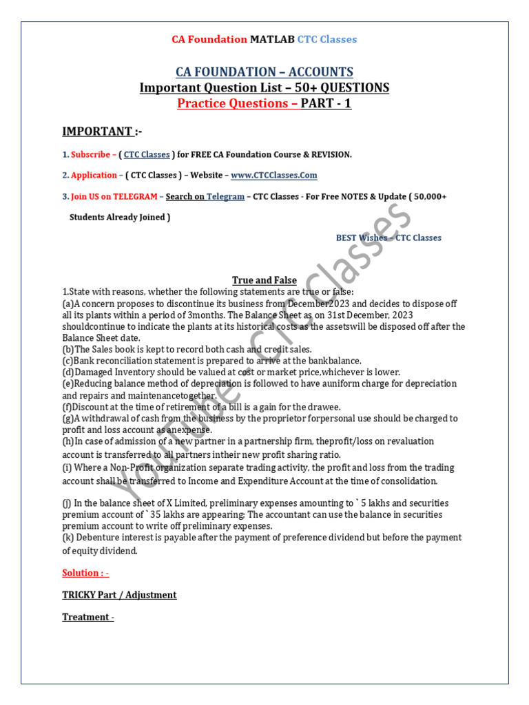 CA Foundation Accounts Question Bank | PDF | Expense | Banks